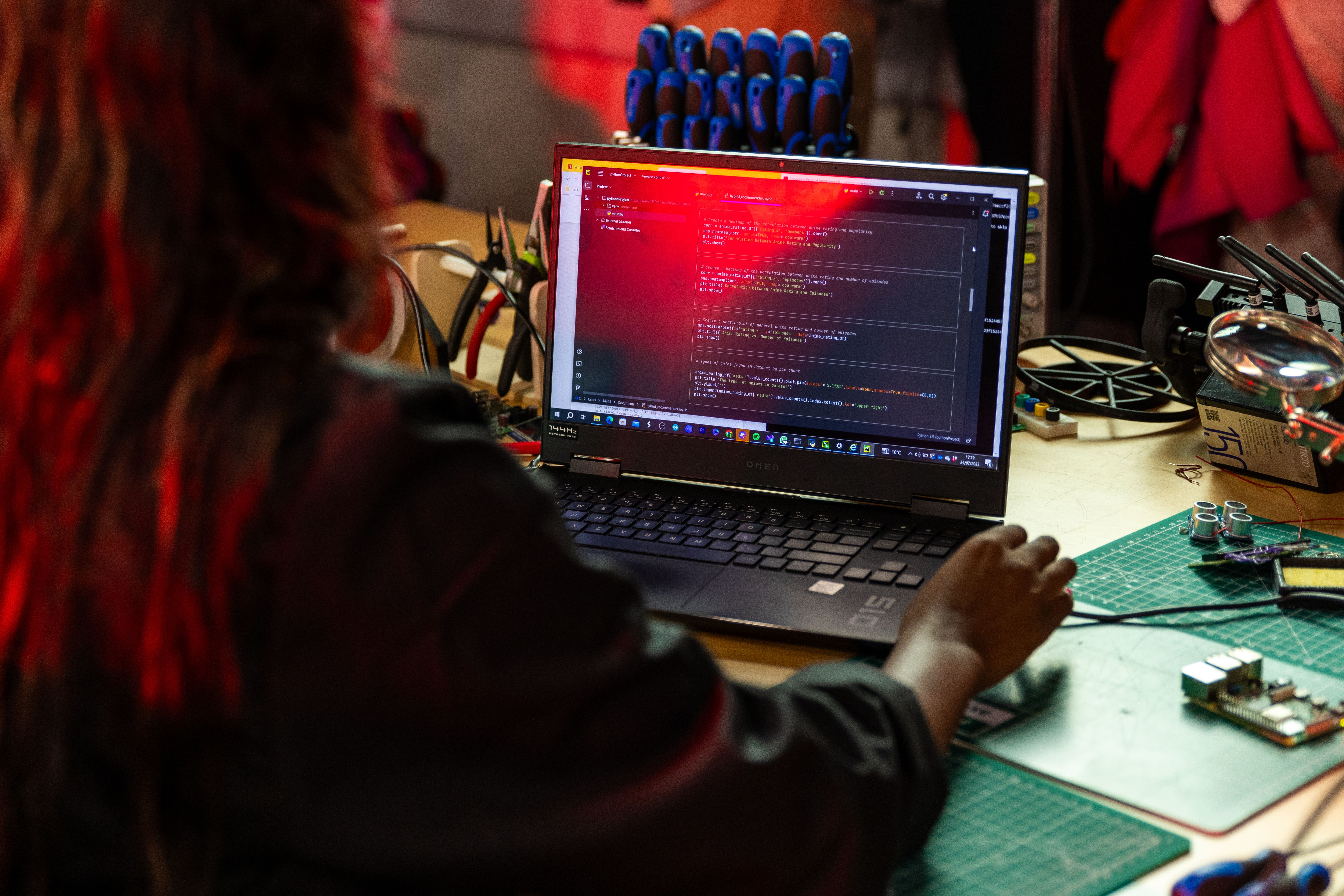 Code and design tools open across a screen
